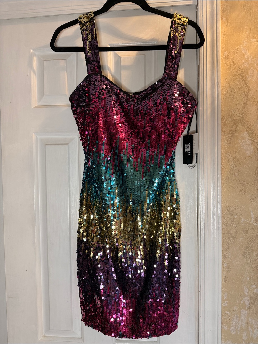 Guess Multicolor Sequin Mini Dress - Fuchsia, Teal, Gold, Purple